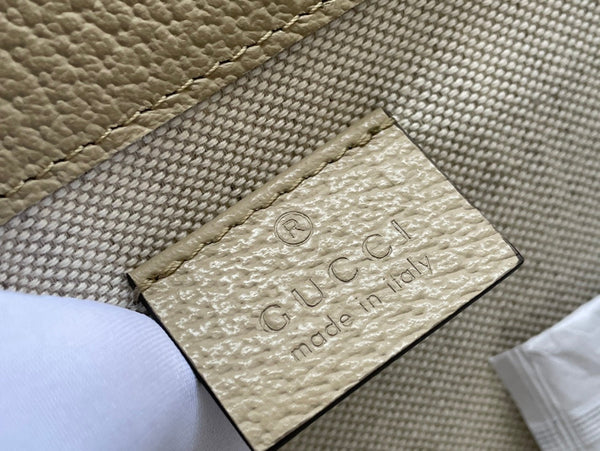 BORSA GG HORSEBIT 1955 MINI 18 IN TELA BIANCA E PELLE DI VITELLO BEIGE