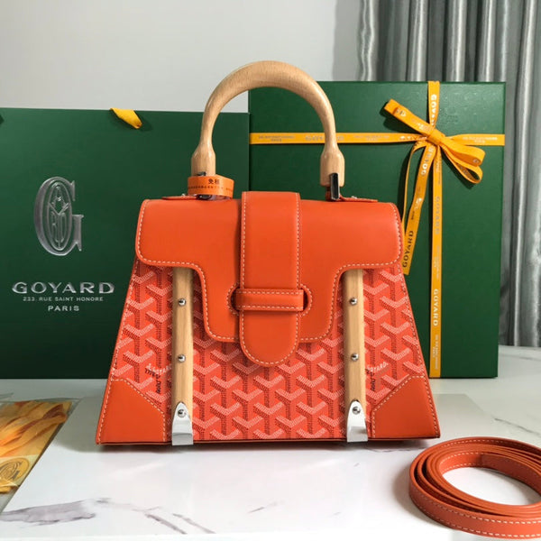 BORSA SAÏGON PM 28 IN TELA GOYARDINE ROSSA E ARANCIONE E PELLE DI VITELLO