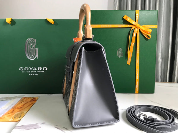 BORSA SAÏGON PM 28 IN TELA GOYARDINE GRIGIA E PELLE DI VITELLO