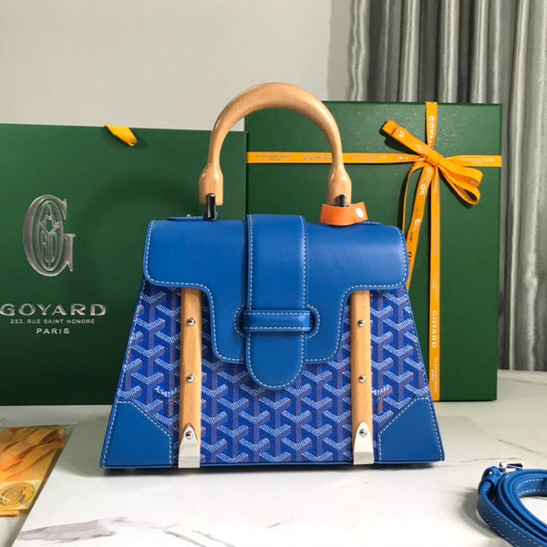 BORSA SAÏGON PM 28 IN TELA GOYARDINE BLU CURIOSO E PELLE DI VITELLO