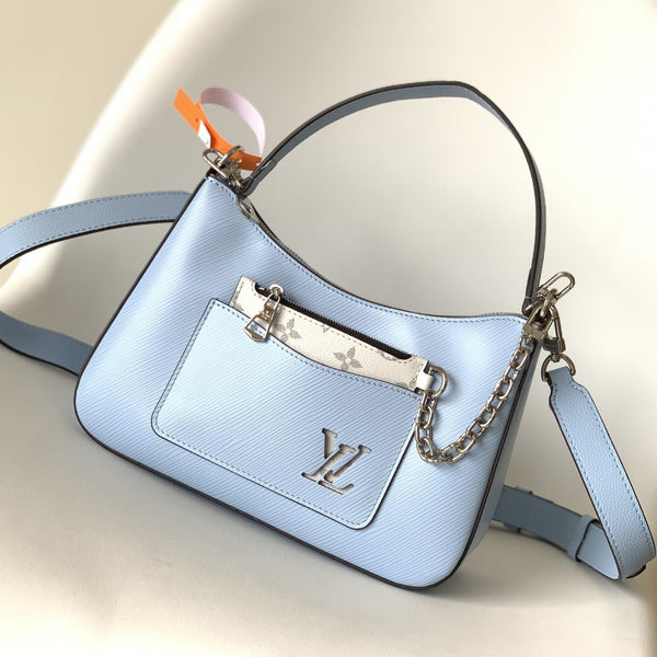 LV Marelle 25cm Pelle bovina Epi Grain blu Metallo HW
