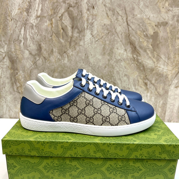 GG Men's Supreme Sneaker Navy Blue Canvas Cowhide 525940