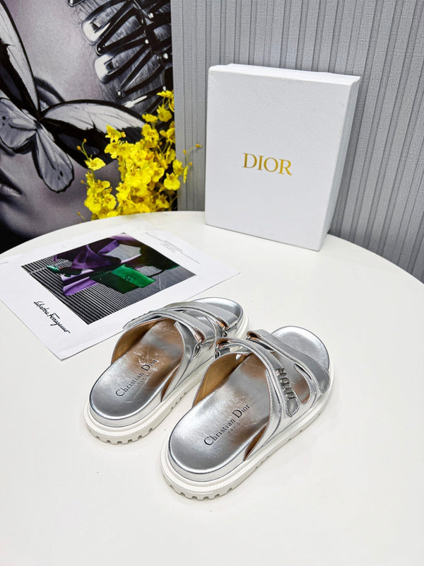 cd dioract dad sandal mule argento metallizzato in pelle di agnello