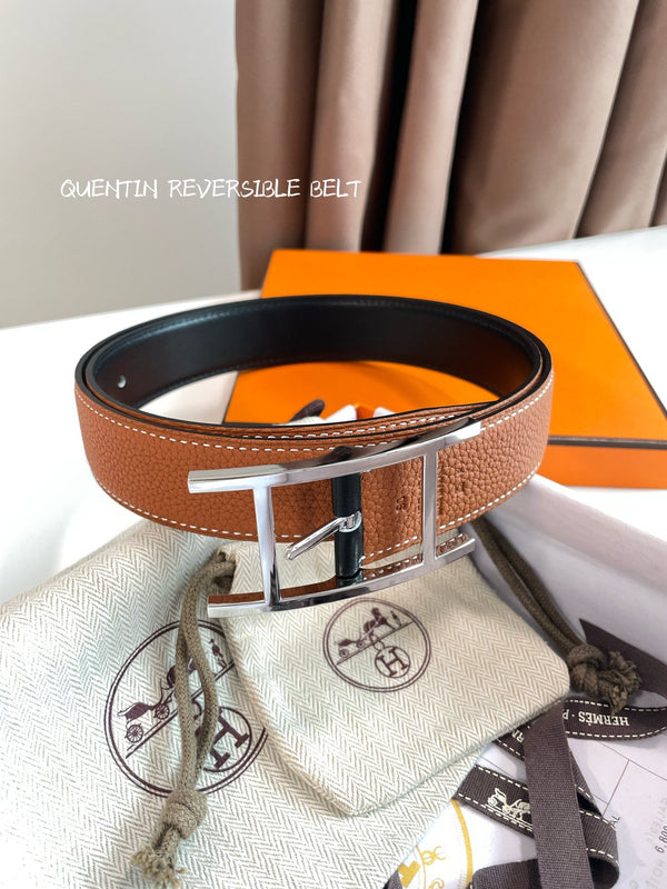 Cintura reversibile HM Quentin da 32 mm in pelle marrone nera 187793