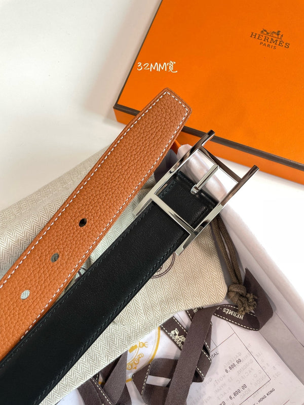 Cintura reversibile HM Quentin da 32 mm in pelle marrone nera 187793