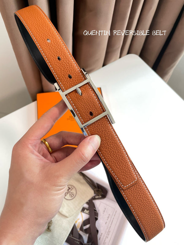 Cintura reversibile HM Quentin da 32 mm in pelle marrone nera 187793