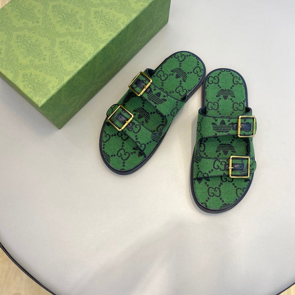 Sandali da uomo GG x Adidas Slide in tela verde 558906