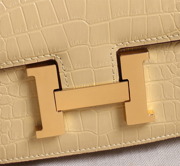 HM CONSTANCE 23 FLAX CROCODILE EMBOSSED CALFSKIN GOLD HARDWARE