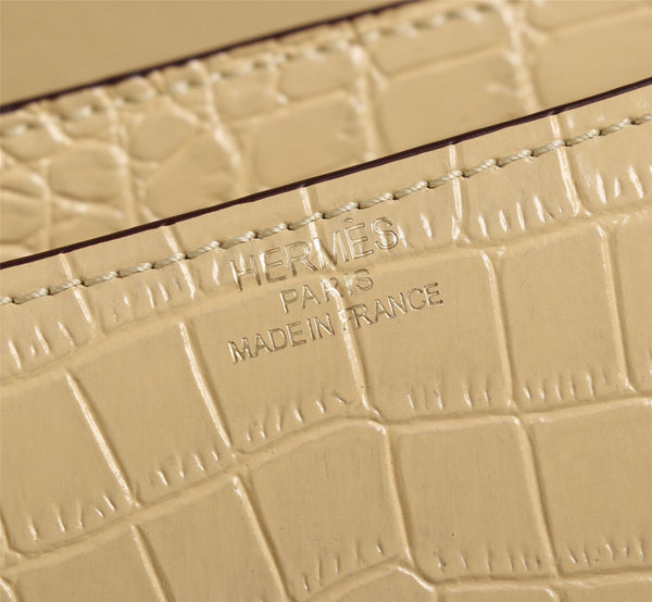 HM CONSTANCE 23 FLAX CROCODILE EMBOSSED CALFSKIN GOLD HARDWARE