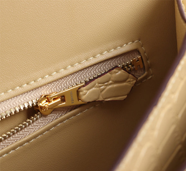 HM CONSTANCE 23 FLAX CROCODILE EMBOSSED CALFSKIN GOLD HARDWARE
