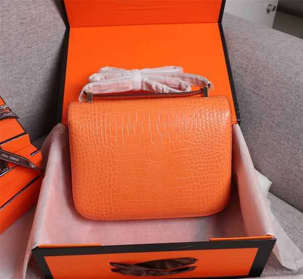 HM CONSTANCE 23 ORANGE CROCODILE EMBOSSED CALFSKIN GOLD HARDWARE