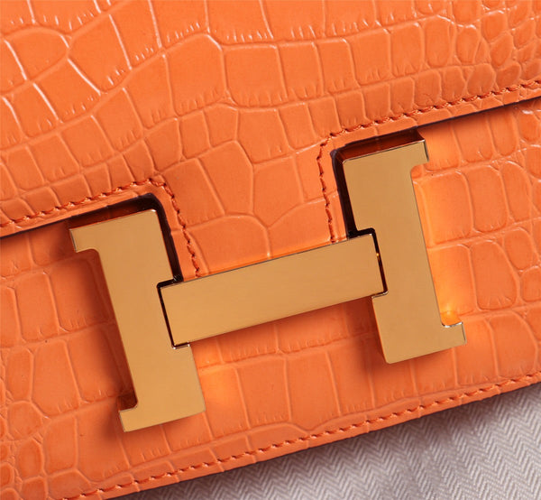 HM CONSTANCE 23 ORANGE CROCODILE EMBOSSED CALFSKIN GOLD HARDWARE