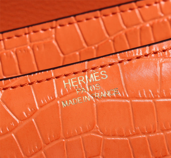 HM CONSTANCE 23 ORANGE CROCODILE EMBOSSED CALFSKIN GOLD HARDWARE