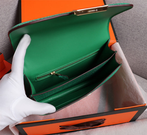 HM CONSTANCE 23 MALACHITE GREEN CROCODILE EMBOSSED CALFSKIN GOLD HARDWARE