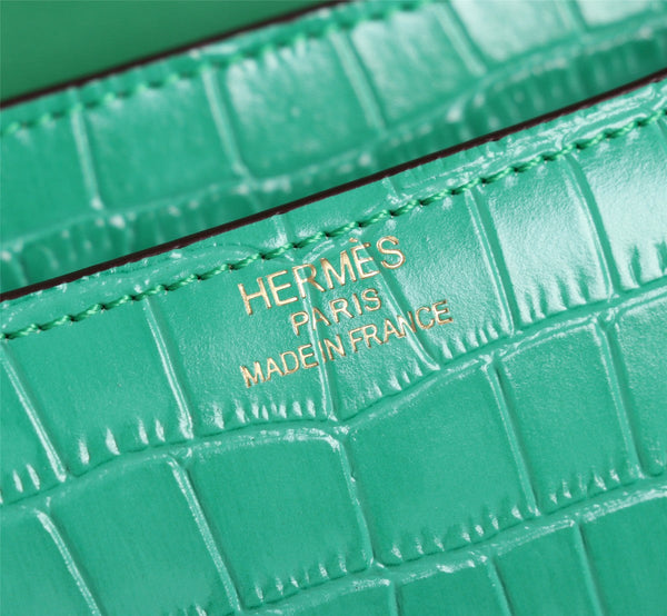 HM CONSTANCE 23 MALACHITE GREEN CROCODILE EMBOSSED CALFSKIN GOLD HARDWARE
