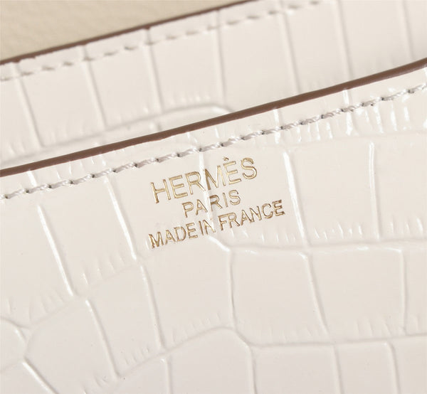 HM CONSTANCE 23 WHITE CROCODILE EMBOSSED CALFSKIN GOLD HARDWARE