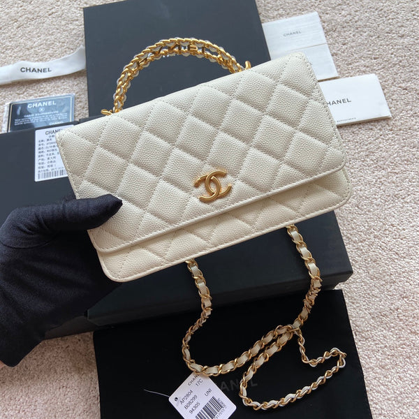 Borsa con patta con logo CC 20 cm Bianco Caviale GHW 235169