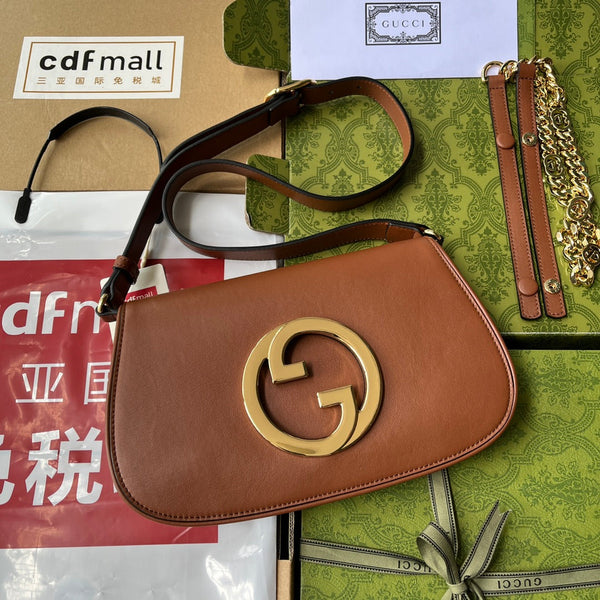 BORSA A TRACOLLA BLONDIE 28 IN PELLE DI AGNELLO MARRONE BRONZO E FERRAMENTA ORO