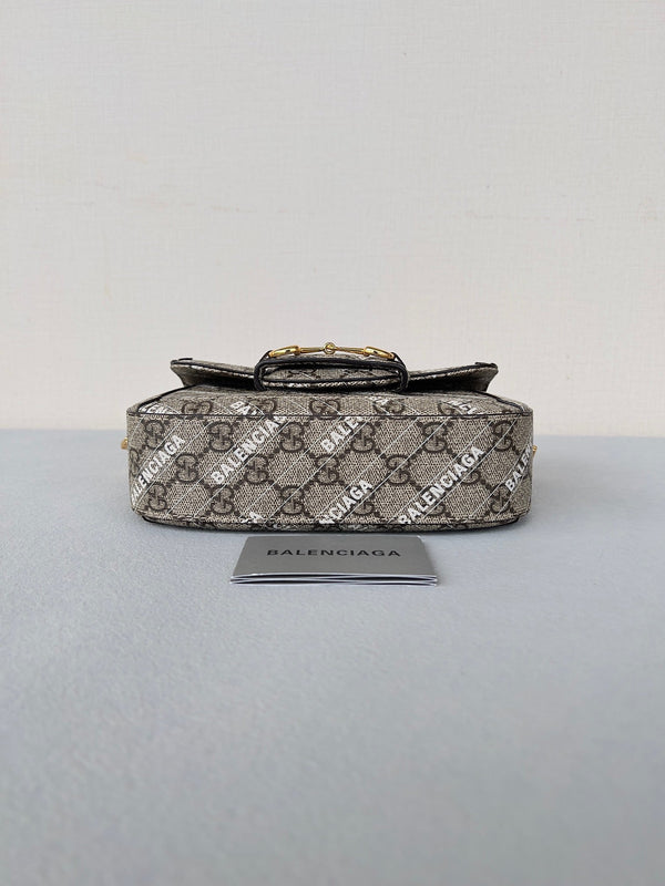 BORSA A SELLA GG MINI 25 STAMPATA IN TELA BEIGE EICRU