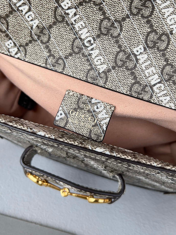 BORSA A SELLA GG MINI 25 STAMPATA IN TELA BEIGE EICRU