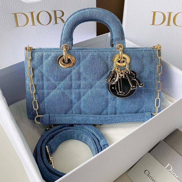 BORSA D-JOY MEDIA 26 IN DENIM MACROCANNAGE AZZURRO