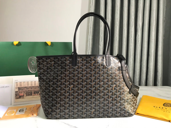BORSA CHIEN GRIS 33 IN TELA GOYARDINE NERA E FINITURE IN PELLE DI VITELLO TAN