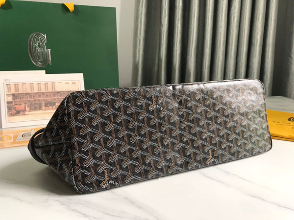 BORSA CHIEN GRIS 33 IN TELA GOYARDINE NERA E FINITURE IN PELLE DI VITELLO TAN