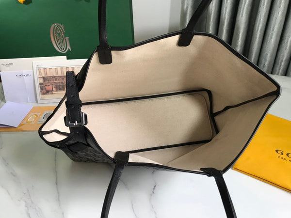 BORSA CHIEN GRIS 33 IN TELA GOYARDINE NERA E FINITURE IN PELLE DI VITELLO TAN
