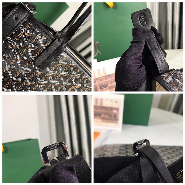 BORSA CHIEN GRIS 33 IN TELA GOYARDINE NERA E FINITURE IN PELLE DI VITELLO TAN