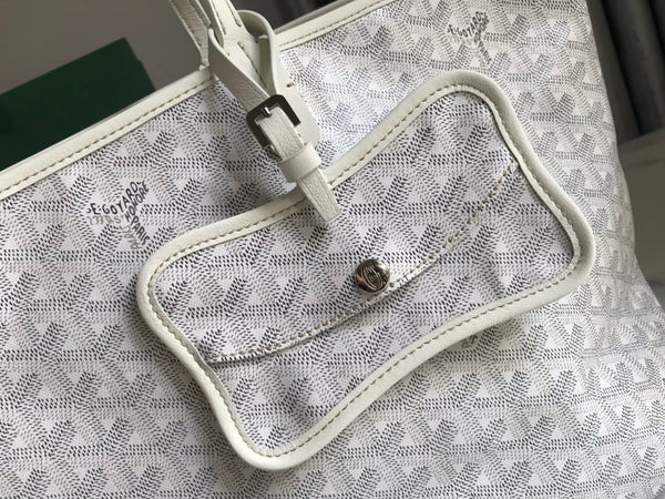 CHIEN GRIS BAG 33 IN WHITE GOYARDINE CANVAS AND TAN CALFSKIN TRIM