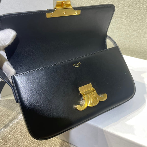 cinturino in pelle di vitello nera classic triomphe 20 hardware dorato