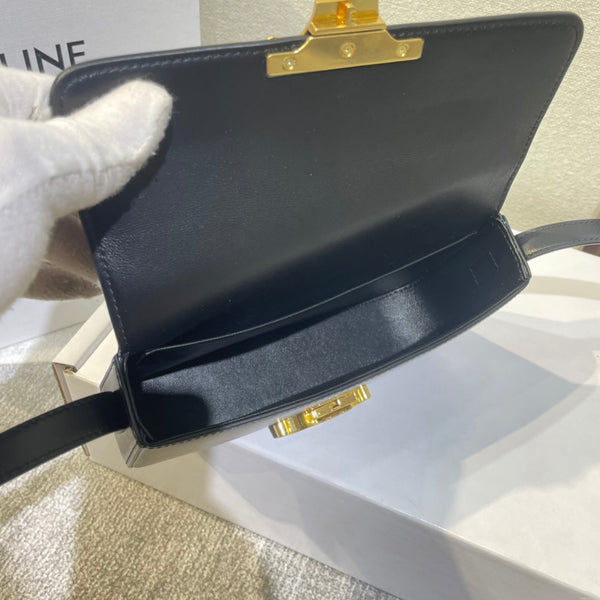 cinturino in pelle di vitello nera classic triomphe 20 hardware dorato