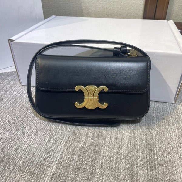 cinturino in pelle di vitello nera classic triomphe 20 hardware dorato