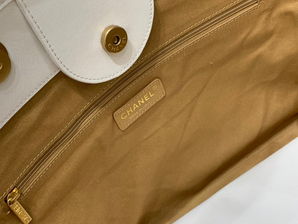 BORSA CC DEAUVILLE TOTE 39CM IN PELLE DI VITELLO BIANCA CON LOGO MULTICOLORE