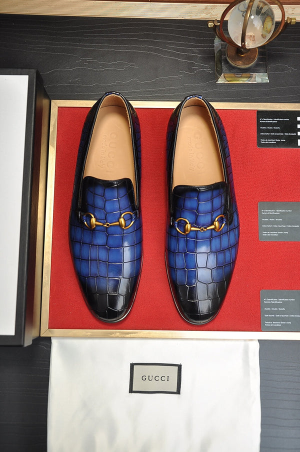 GG Men's Loafer Blue mix Black Embossed Cowhide 295649