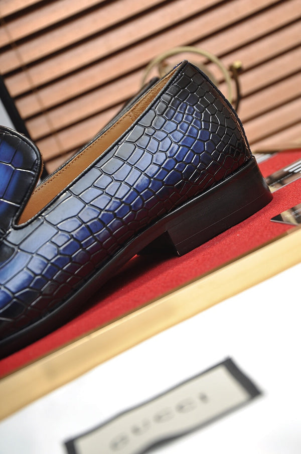GG Men's Loafer Blue mix Black Embossed Cowhide 295649