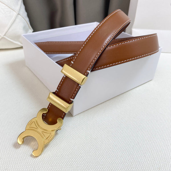 Medium Triomphe Belt 25mm Tan Calfskin Gold Loop Ghw