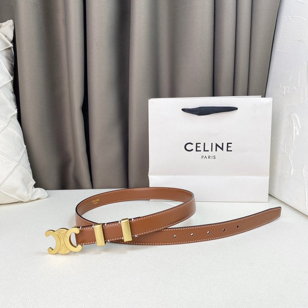 Medium Triomphe Belt 25mm Tan Calfskin Gold Loop Ghw