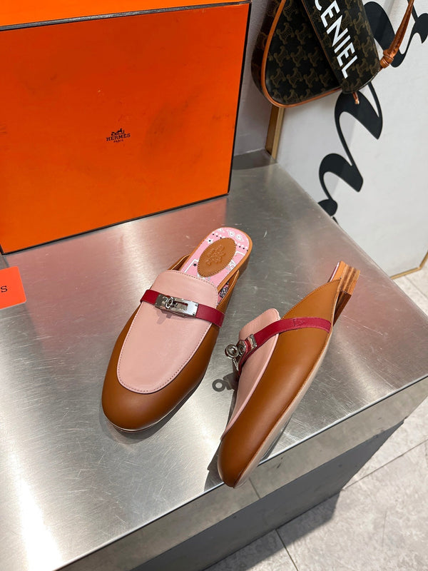 0Z MULE CARAMELLO E PELLE DI VITELLO ROSA PASTELLO CON FANTASIA