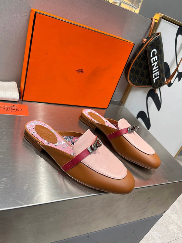 0Z MULE CARAMELLO E PELLE DI VITELLO ROSA PASTELLO CON FANTASIA