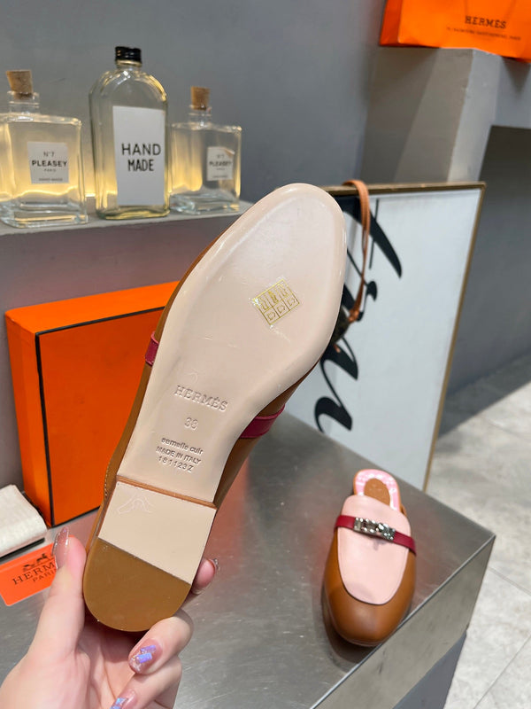 0Z MULE CARAMELLO E PELLE DI VITELLO ROSA PASTELLO CON FANTASIA