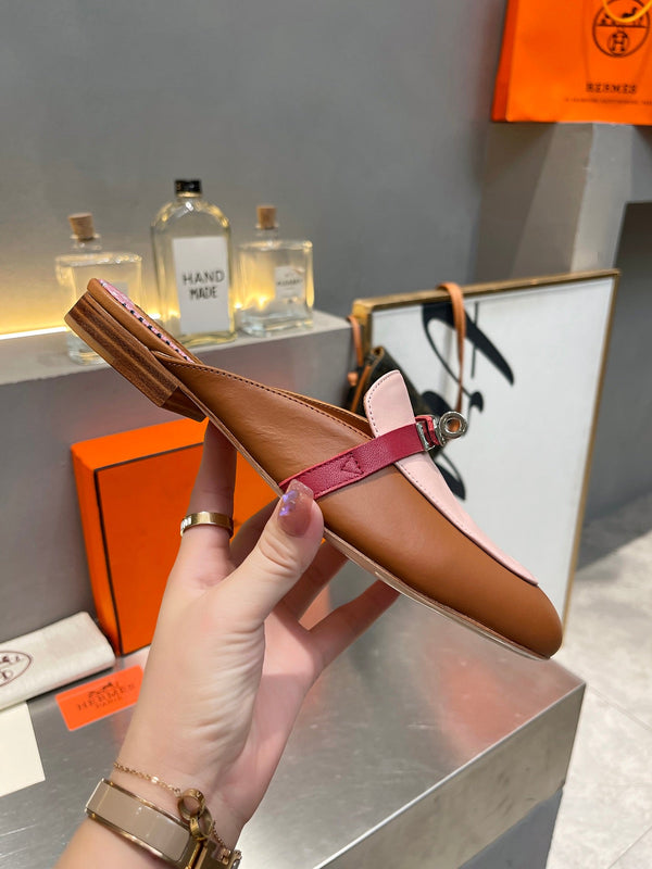 0Z MULE CARAMELLO E PELLE DI VITELLO ROSA PASTELLO CON FANTASIA