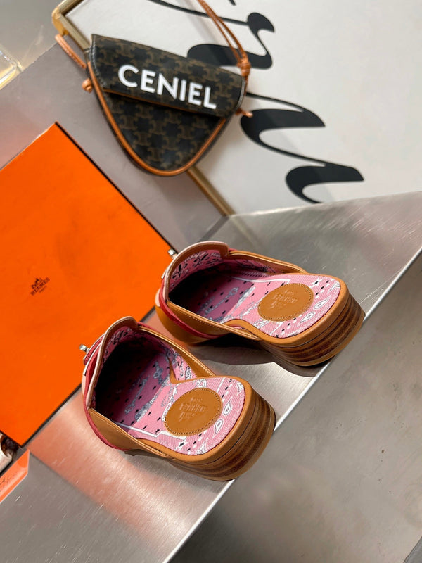 0Z MULE CARAMELLO E PELLE DI VITELLO ROSA PASTELLO CON FANTASIA