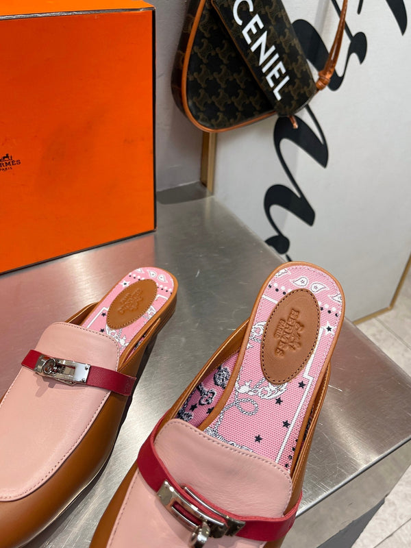 0Z MULE CARAMELLO E PELLE DI VITELLO ROSA PASTELLO CON FANTASIA