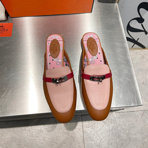 0Z MULE CARAMELLO E PELLE DI VITELLO ROSA PASTELLO CON FANTASIA