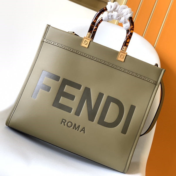 Borsa media Fend Sunshine 35 in pelle oliva 