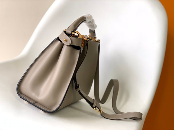 Borsa Peekaboo ISeeU Small da 27 cm in pelle di agnello marrone con finiture dorate 