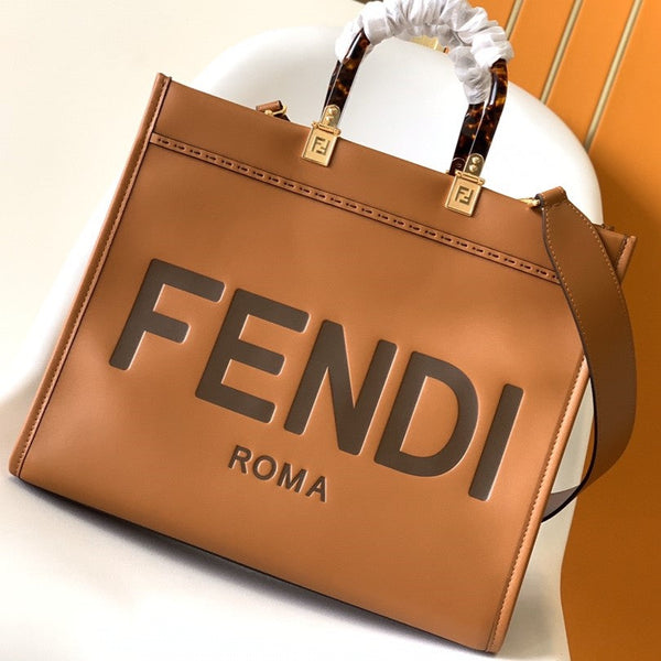 Borsa media Fend Sunshine 35 in pelle marrone chiaro 