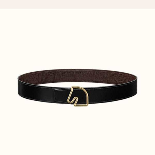 FIBBIA PER CINTURA BOUCLE E CINTURINO REVERSIBILE IN PELLE MARRONE CIOCCOLATO E NERA 38 MM FERRAMENTA ORO