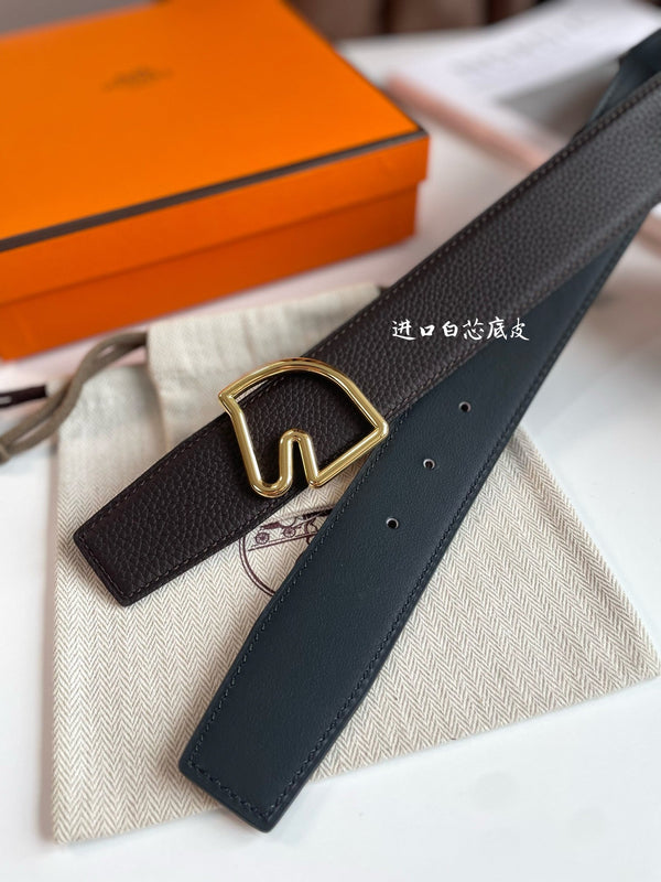 FIBBIA PER CINTURA BOUCLE E CINTURINO REVERSIBILE IN PELLE MARRONE CIOCCOLATO E NERA 38 MM FERRAMENTA ORO